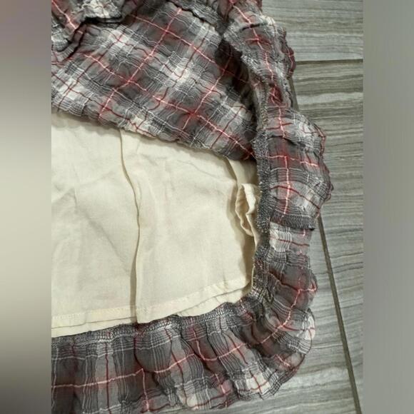 Maeve Anthropologie Grey & Red Plaid Flutter Sleeve Crepe Mini Dress- Size Small - Picture 6 of 9